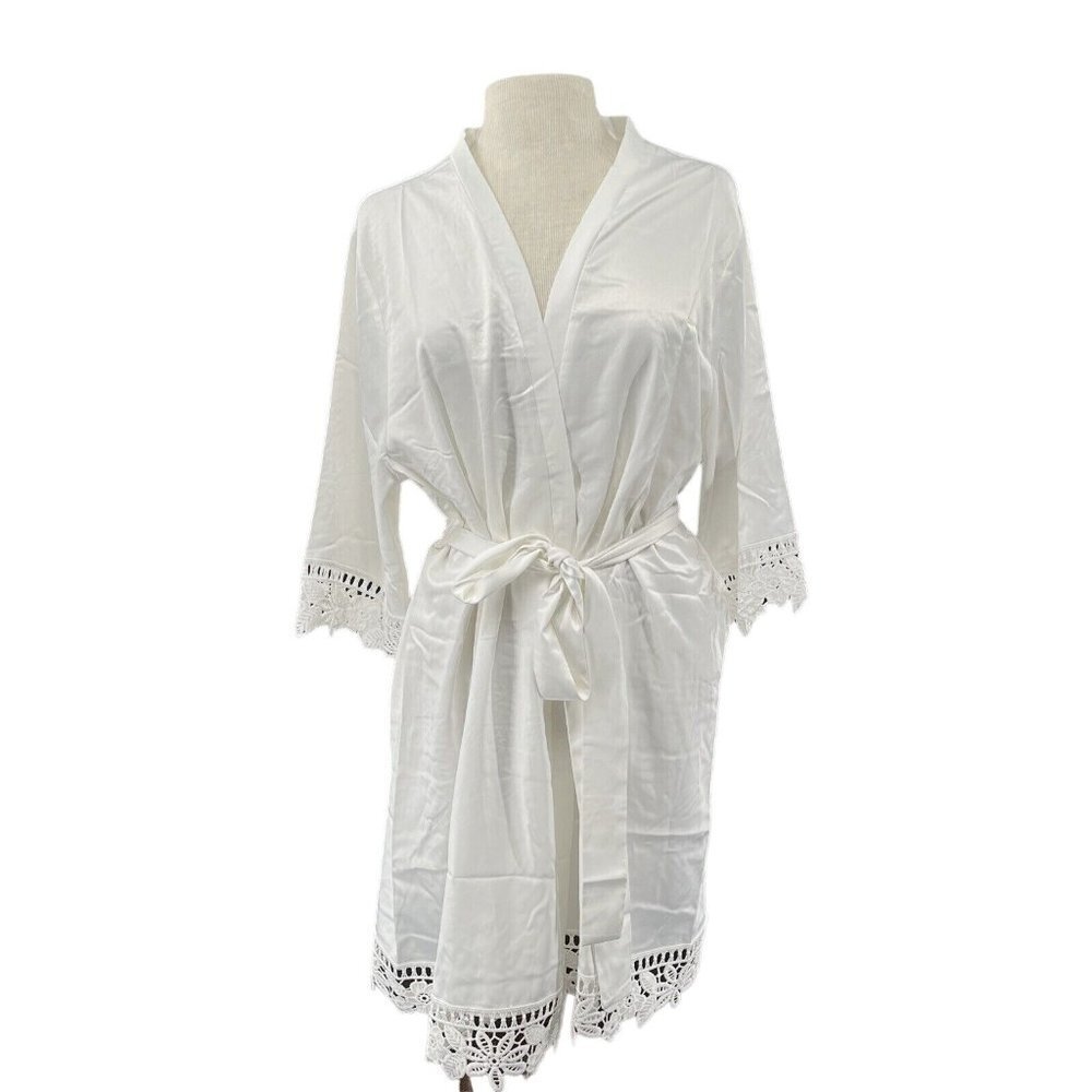 Le Rose Lauren Lace Satin Champagne Robe‎ SIZE M/L White READ